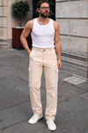 Erkek Günlük Kargo Cep Bej Baggy Pantolon