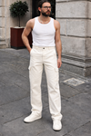 Erkek Günlük Kargo Cep Beyaz Baggy Pantolon