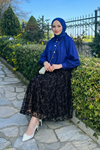Kadın Premium Comfort Desenli Siyah Uzun Tül Tesettür Etek