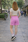 Kadın Trend Premium Comfort Çizgili Pembe Şort