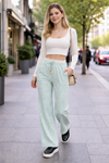 Kadın Trend Çizgili Bol Paça S.Yeşil Palazzo Pantolon