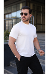 Erkek Kısa Kol Yazlık Baskılı Beyaz Dar Tişört