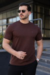 Erkek Kısa Kol Yazlık Baskılı Kahve Dar Tişört