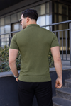 Erkek Günlük Çizgili Fermuarlı Triko Yeşil Polo Yaka Tişört