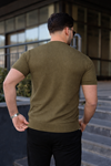 Erkek Premium Çizgili Yazlık Haki Dar Triko Tişört