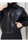 Kadın Trend Premium Mevsimlik Bomber Siyah Deri Ceket