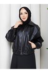 Kadın Trend Premium Mevsimlik Bomber Siyah Deri Ceket