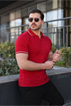 Erkek Günlük Çizgili Pamuklu Kırmızı Polo Yaka Tişört