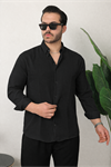 Erkek Trend Dokulu Uzun Kol Basic Siyah Keten Gömlek