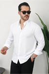 Erkek Trend Dokulu Uzun Kol Basic Beyaz Keten Gömlek