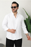 Erkek Trend Dokulu Uzun Kol Basic Beyaz Keten Gömlek