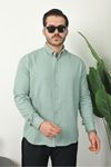 Erkek Trend Dokulu Uzun Kol Basic S.Yeşil Keten Gömlek