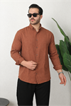Erkek Trend Dokulu Uzun Kol Basic Kiremit Keten Gömlek