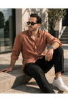 Erkek Trend Dokulu Uzun Kol Basic Kiremit Keten Gömlek