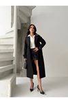 Kadın Klasik Cepli Kuşaklı Trend Midi Siyah Trençkot
