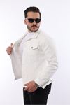 Erkek Trend Polo Yaka Slim Fit Denim Jeans Beyaz Kot Ceket