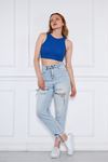 Kadın Crop Top Mavi Basic Bluz