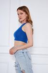 Kadın Crop Top Mavi Basic Bluz