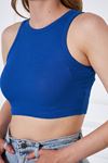 Kadın Crop Top Mavi Basic Bluz