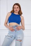 Kadın Crop Top Mavi Basic Bluz