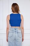 Kadın Crop Top Mavi Basic Bluz