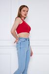 Kadın Crop Top Kırmızı Basic Bluz