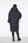 Kadın Siyah Kapüşonlu Uzun Oversize Şişme Mont
