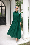 Kadın Uzun Kollu Büzgülü Tesettür K.Yeşil Uzun Elbise
