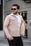 Erkek Trend Kışlık Içi Kürklü Kot Ceket Bej
