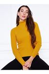 Kadın Günlük Balıkçı Yaka Boğazlı Sarı Fitilli Kazak