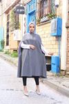Kadın Trend Düğmeli Gri Kaşe Pelerin Panço
