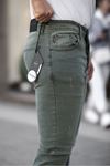 Erkek Jeans Slim Fit Likralı Denim Yeşil Kot Pantolon