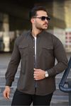 Erkek Slim Fit Cepli Basic Uzun Kol Kahve Kot Gömlek