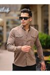 Erkek Slim Fit Cepli Basic Uzun Kol Camel Kot Gömlek