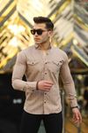 Erkek Slim Fit Çizgili Kot Gömlek