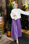 Kadın Basic Yüksek Bel Piliseli Bol Mor Uzun Etek