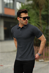 Erkek Kıvrılmaz Polo Yaka Cepsiz Slim Fit Dar Kesim Düz T-Shirt