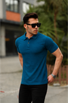 Erkek Kıvrılmaz Polo Yaka Cepsiz Slim Fit Dar Kesim Düz T-Shirt