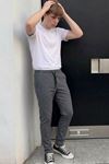 Erkek Lastikli Çift Cepli Füme Jogger Pantolon