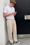Erkek Comfort Fit Bol Paça Krem Baggy Pantolon
