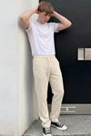 Erkek Comfort Fit Bol Paça Krem Baggy Pantolon