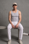 Erkek Esnek Casual Beyaz Baggy Pantolon