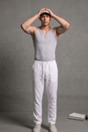 Erkek Esnek Casual Beyaz Baggy Pantolon