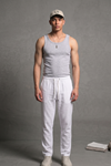 Erkek Esnek Casual Beyaz Baggy Pantolon