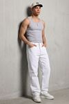 Erkek Relaxed Fit  5 Cepli Beyaz Kot Pantolon