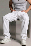 Erkek Relaxed Fit  5 Cepli Beyaz Kot Pantolon