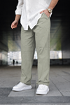 Erkek Trend Basic Bol Paça Ç.Yeşil Baggy Keten Pantolon