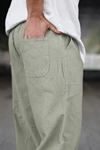 Erkek Trend Basic Bol Paça Ç.Yeşil Baggy Keten Pantolon