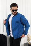 Erkek Oversize Günlük Bomber Jean Lacivert Fermuarlı Kot Ceket