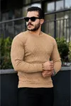 Erkek Bisiklet Yaka Uzun Kollu Camel Triko Kazak